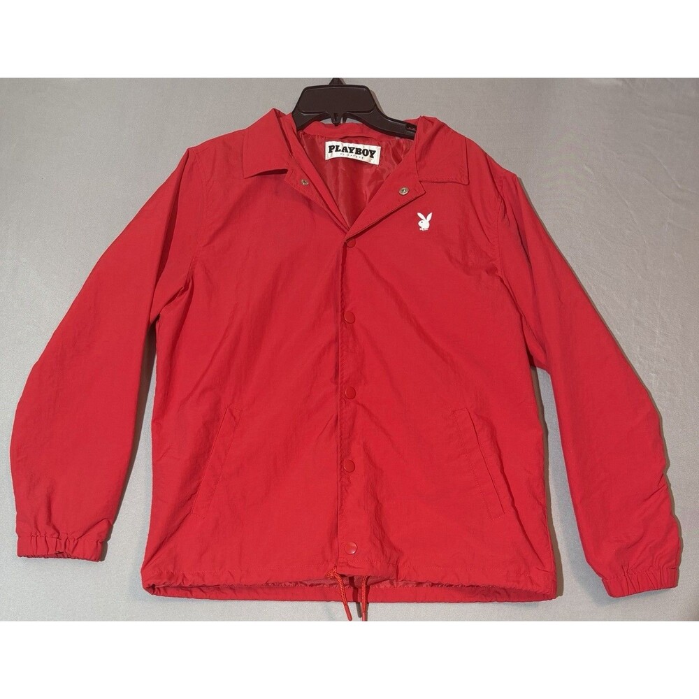 Playboy Bunny Jacket Adult Small Red Hollywood Calif  Button Up Windbreaker Mens